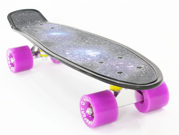 Скейтборд (Пенниборд) PWS Print Grip Space 22", Alu, ABEC-7  (черный/фиолетовый, Grip37791)
