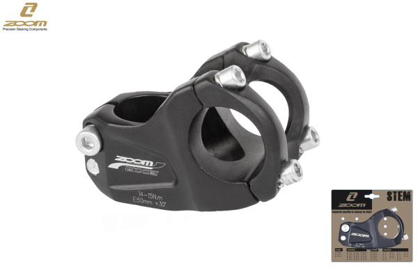 Вынос руля ZOOM TDS-AL-408-8 FOV, алюминиевый нерегулируемый, безрезьбовой, посадка 1-1/8" (28.6), под руль 31.8 мм, дл. 50 мм, Rise 30°, ZOOM (черный)