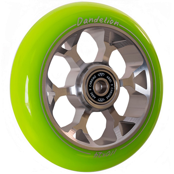 Колесо для трюкового самоката Dandelion 110 мм алюминиевое, green, подшипники ABEC 9 (NN010603)