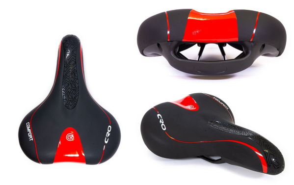 Седло комфорт 270x205 мм, MTB-TX-7025, Comfort Series, с ручкой (черный/красный, УТ00022713)