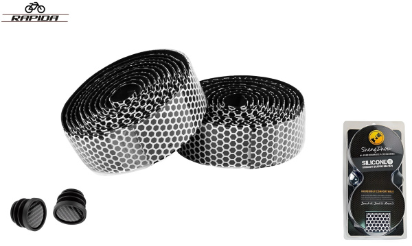 Обмотка на руль, Silica GEL, перфорированные, к-кт 2 шт. (пара), с клеевой основой, 30х2000 мм, с барендами, RP-T93, RAPIDA (цвет белый, УТ00032372)