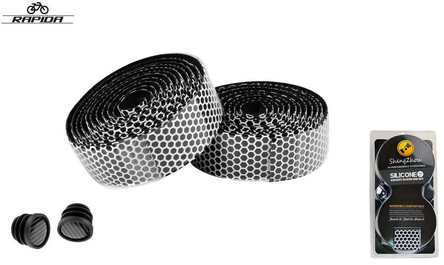 Обмотка на руль, Silica GEL, перфорированные, к-кт 2 шт. (пара), с клеевой основой, 30х2000 мм, с барендами, RP-T93, RAPIDA (цвет белый, УТ00032372)