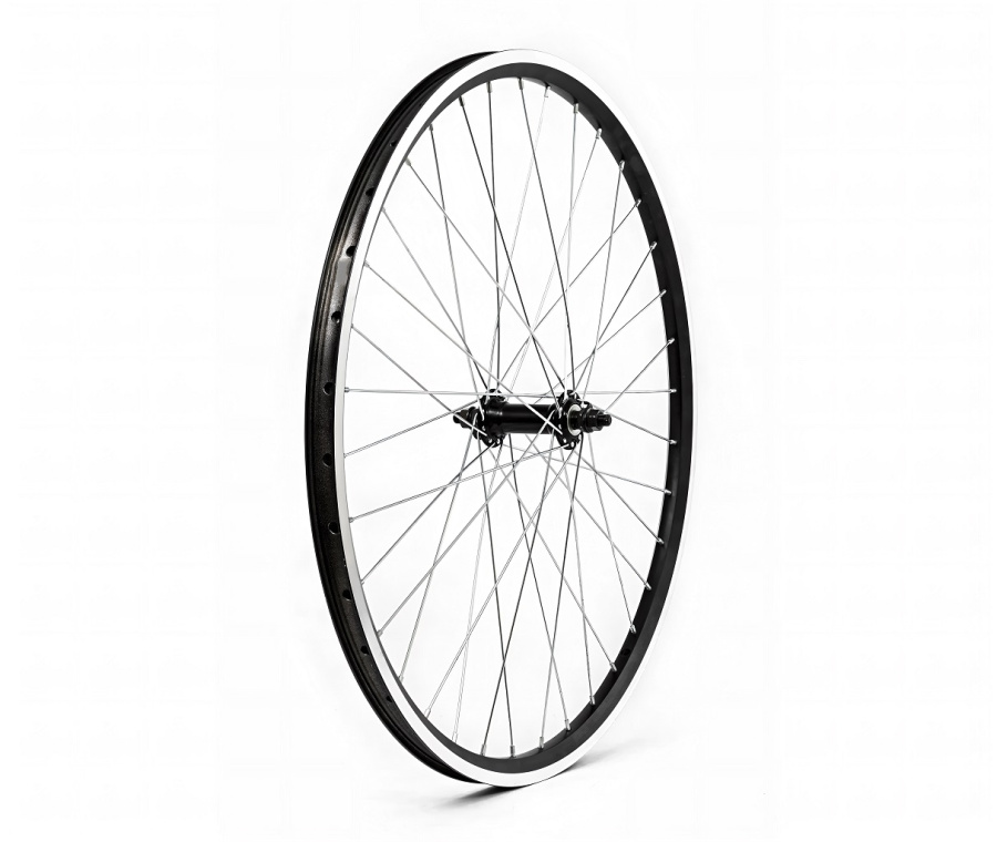 Колесо в сборе 26" переднее, алюминиевая втулка SF-A201F (Black), V-Brake, ось 3/8" (гайка), двустеночный алюминиевый фрезерованный обод (УТ00027938)