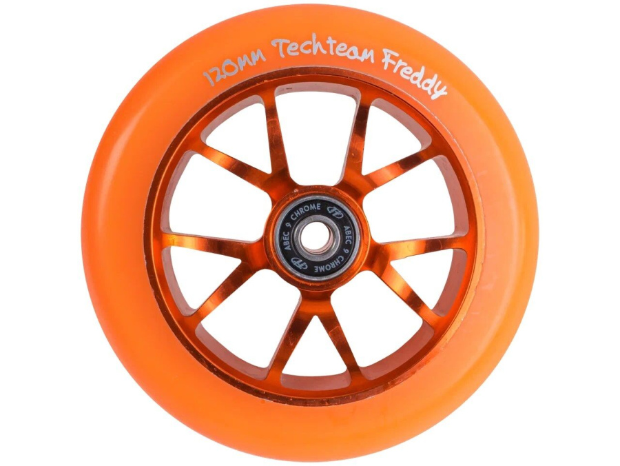 Колесо для трюкового самоката 120 мм, 5UV 24 мм, алюминиевое, Freddy orange, подшипники ABEC 9 Chrome (NN011130)