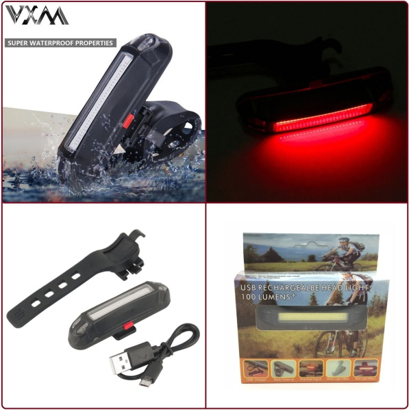 Фонарь задний VXM, аккумуляторный 500 mAh, USB кабель, LED, 100 Lumens, влагозащищенный корпус, блистер (УТ00020916)