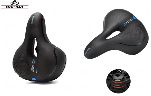 Седло комфорт 255х185 мм, AZ-6835, Elastomer, Comfort Series, Memory foam, с вент. отверстием, с замком, RAPIDA, T-02 (УТ00026816)