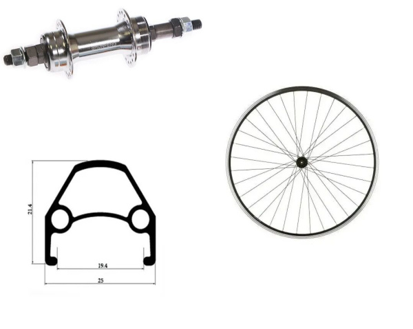 Колесо в сборе 26" заднее, втулка Shunfeng SF-HB03R, 36 отв., V-Brake, под трещотку 6/7 ск., 3/8" (гайка), двустеночный обод (УТ00024505)