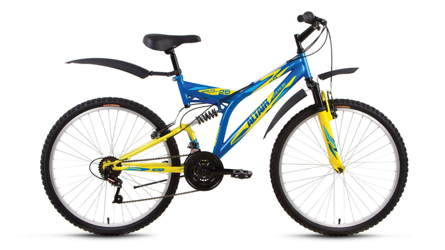 Велосипед ALTAIR MTB FS 26 (26" 18 ск. рост 16") 2016-2017 (синий/желтый, RBKT7SN6P004)