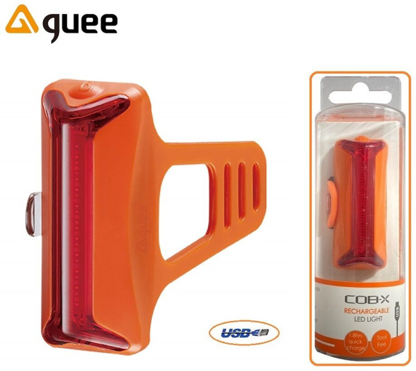 Фонарь задний GUEE, COB-X, аккумуляторный, USB, 3.7V/260mAh, 1 LED Light, 25 lumens, блистер (оранжевый/красный, GU-CBA3-FA1-OG)