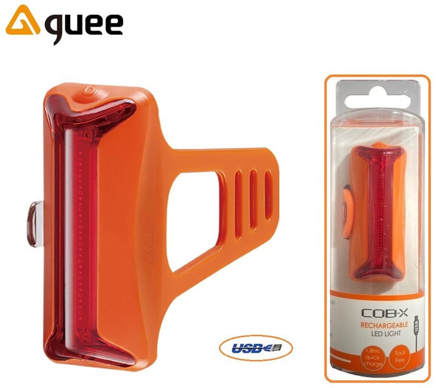 Фонарь задний GUEE, COB-X, аккумуляторный, USB, 3.7V/260mAh, 1 LED Light, 25 lumens, блистер (оранжевый/красный, GU-CBA3-FA1-OG)
