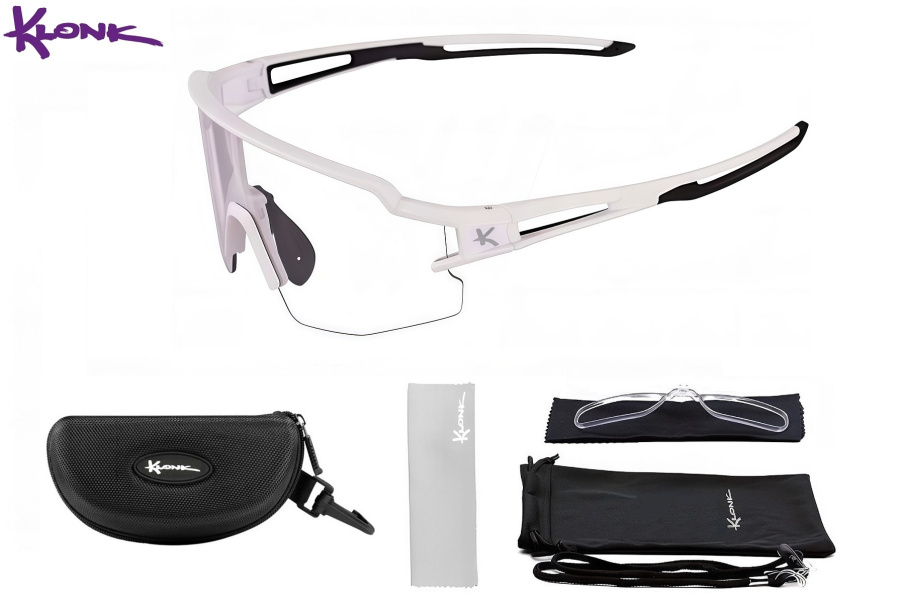 Очки спортивные "KLONK" Photochromic (фотохромные, поляризационные сменные линзы, антиблик, диоптрическая вставка), EVA чехол, White/Black, KLK-16009