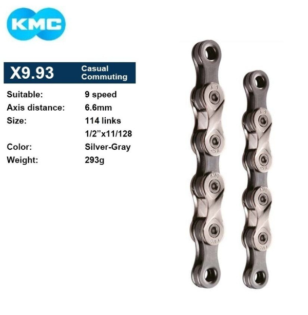 Цепь KMC, ( X-9) 9 скор. (114 звеньев) grey, 1/2''x 11/128'', пин, OEM (KMC-X9OEM)