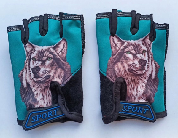 Велоперчатки детские "Волк", антискользящие (зеленый, SPGLOVES4VOLF)