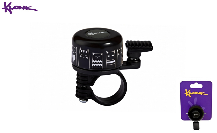 Звонок велосипедный KLONK, ударный, Alu ⌀35 мм, Котики, KLK-10025 (Black)