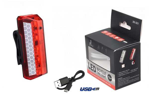 Фонарь задний RAPIDA аккумуляторный, 650 mAh, USB кабель, LED 120 Lumens, влагозащищенный корпус, блистер, XK-001 (УТ00021655)