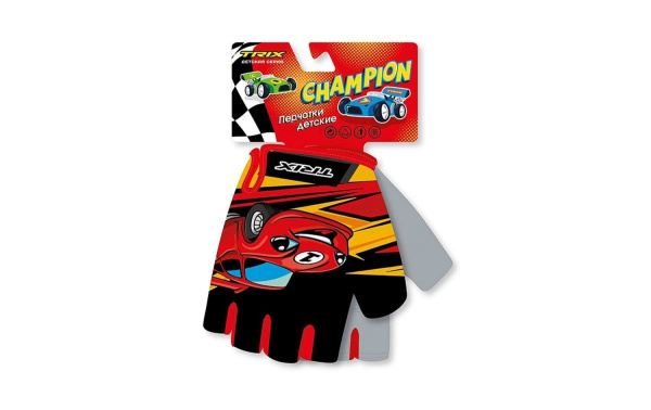 Велоперчатки детские "CHAMPION", короткие пальцы, гелевые вставки, дышащая лайкра/искусств. замша, антискользящие, размер "5XS" (УТ00028752)
