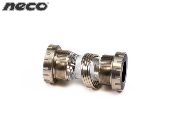 Каретка-картридж NECO BB-401, с внешними подшипниками, стандарт Hollowtech 2, BC1.37”X24T BB, промподшипники, под стакан 68/73 мм, для вала Ø24 мм алюминий/пластик (BS-N-401-0-0)
