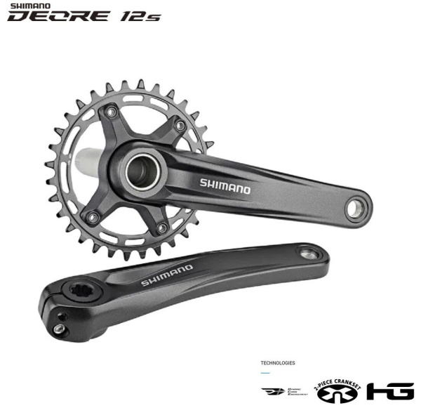 Комплект шатунов (система) 170 мм, SHIMANO FC-MT510-1 DEORE, 12 ск., интегрированный вал с ведущей звездой 34T, инд. упаковка (черный, EFCMT5101CXA4L)