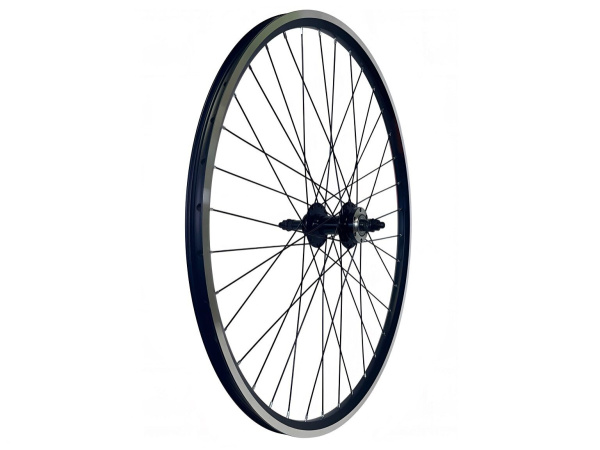 Колесо в сборе 24" заднее, втулка SF-HB25R, Дисковая (6 винтов) под трещотку, 3/8" (гайка), двустеночный алюминиевый фрезерованный ободд (WSM-24RD)