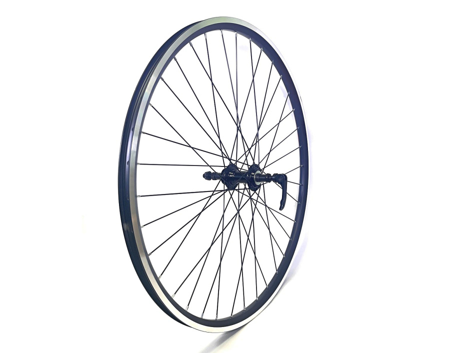Колесо в сборе 26" заднее, алюминиевая втулка WZ-201RQ, V-Brake, под трещотку 6/7 ск., 10 мм (эксцентрик), двустеночный алюминиевый фрезерованный обод, DW Black (УТ00024478)