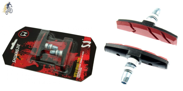 Тормозные колодки 70 мм (пара) V-Brake, блистер, ES (черный/красный, SJ-D1482)