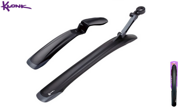 KLONK Комплект крыльев, 26"-29", MTB, переднее - в шток вилки, заднее - на подседельный штырь, для покрышек max. 2,35", Black/Grey, KLK-870FR