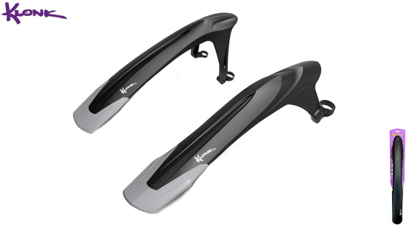 KLONK Комплект крыльев, 24"-29", MTB, переднее - на штаны вилки, заднее - на верхние перья рамы, для покрышек max. 2,5", Black/Grey, KLK-1000FR