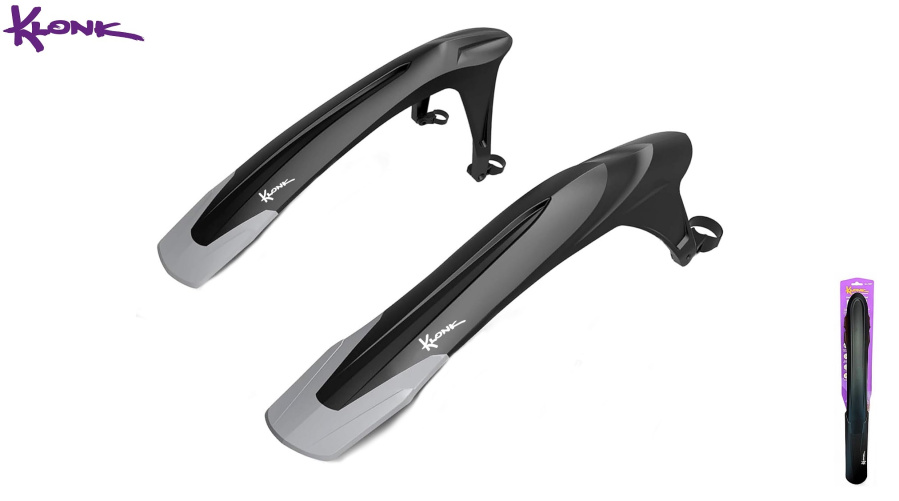 KLONK Комплект крыльев, 24"-29", MTB, переднее - на штаны вилки, заднее - на верхние перья рамы, для покрышек max. 2,5", Black/Grey, KLK-1000FR