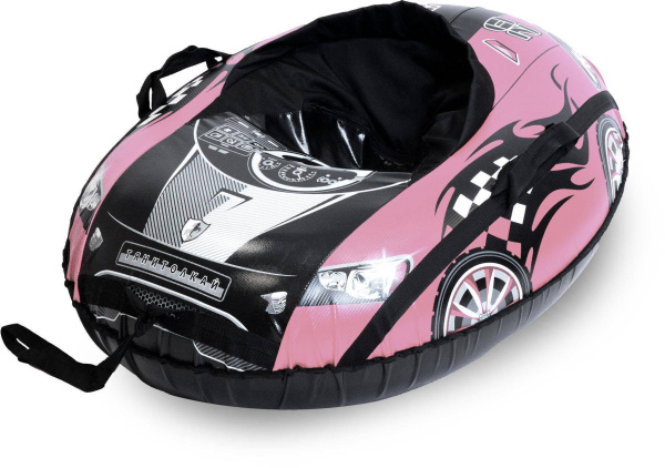 Санки надувные "Ватрушка" 115 см ПВХ-ПВХ Comfort овальная, принт "CAR", со спинкой (Pink/Black, КСНВ115CAR)
