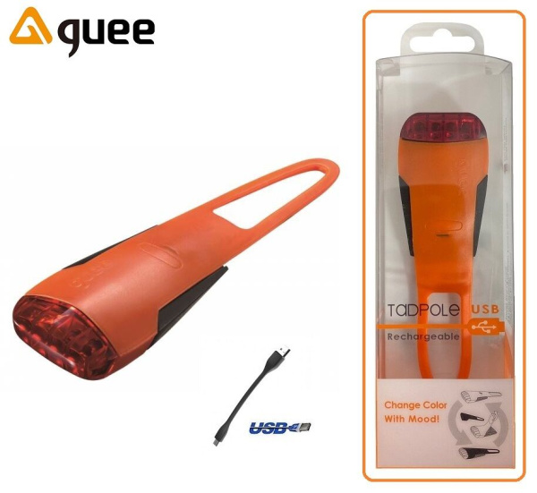 Фонарь задний GUEE, TADPOLE, аккумуляторный, USB, 3,7V/260mAh, 4 Super LED Light, блистер (оранжевый/черный, GU-SLA1-RA1-OG)