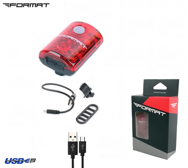 Фонарь задний FORMAT, NB26-01, 2 Domestic LED, USB кабель, 220 mAh, 4 режима работы, IP65, UGOE (RUGNB2601001)