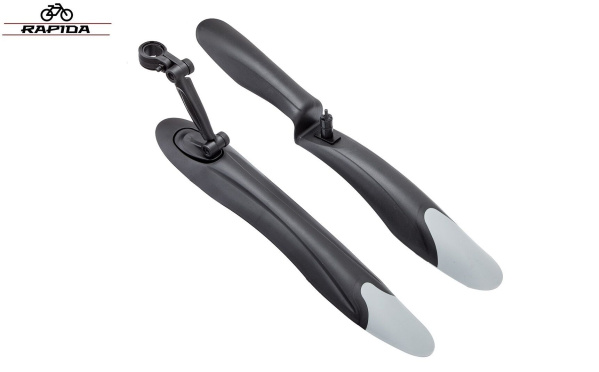 Комплект крыльев, 24"-29", MTB, переднее- в шток вилки, заднее- на подседельный штырь, XGNB-057, RAPIDA (черный/серый, УТ00029725)