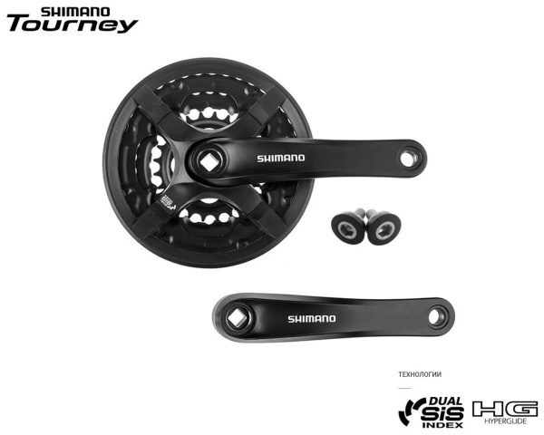 Комплект шатунов (система) 170 мм, SHIMANO FC-TY501 TOURNEY, алюминиевые шатуны, под квадрат, SQR, с защитой, 42х34х24T, Black (AFCTY501C244CLX)