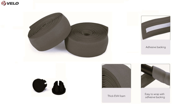 Обмотка на руль Silicone/EVA, 30х1800 мм, к-кт 2 шт. (пара), с клейкой 3M лентой, с торцевыми заглушками, VLT-005, VELO (черный, 1GRVBK300002)