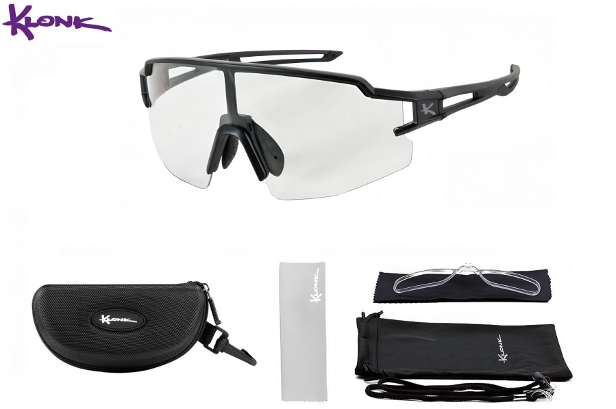 Очки спортивные "KLONK" Photochromic (фотохромные, поляризационные сменные линзы, антиблик, диоптрическая вставка), EVA чехол, Full Black, KLK-16008