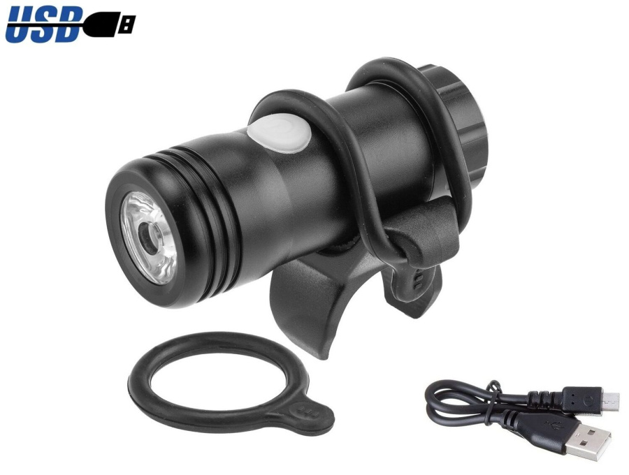 Фара передняя JY-7012F-C, 1 Super LED, алюминиевый корпус, 150 lumens+, USB зарядка с аккумулятором 3,7V/600 mAh, 3 режима работы, Waterproof, блистер (JY-7012F-C)