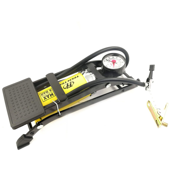 Насос BEE Pump, ножной металлический с манометром, A/V, F/V, ⌀55х120 мм, Мax 116psi (8 бар),  (FP-9802A)