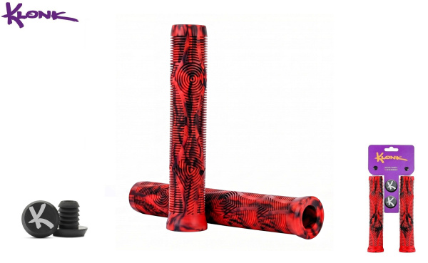 Рукоятки руля (грипсы) KLONK, 170 мм, для BMX вел./трюк. самокатов, противоскользящие, с барендами, KLK-11022, Red/Black