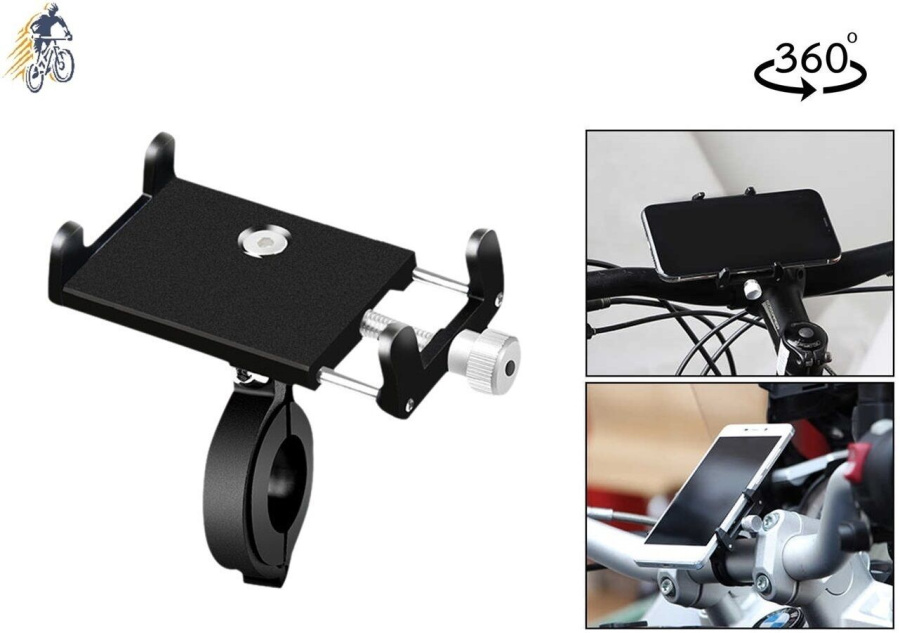 Держатель для смартфона 5,0"-8,0", алюминиевый, на руль, 360°, VXM, HS-50-100 (черный) УТ00021746