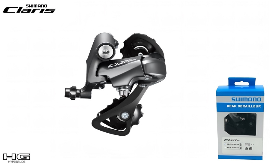 Переключатель задний SHIMANO CLARIS, RD-R2000, 8 скор., крепление (на болт) под петух, HG Hyperglide, 37T, SS, инд. упаковка (ERDR2000SS)