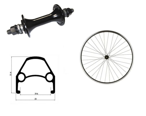 Колесо в сборе 26" переднее, втулка WSM-26FV, 3/8" (гайка), V-Brake, двустеночный усиленный обод (WSM-26FV)