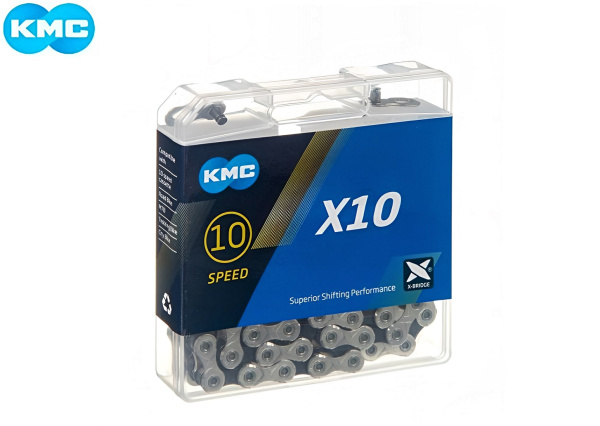 Цепь KMC, (X-10) 10 скор. (116 звеньев) 5,88 мм, 1/2''x 11/128'', с замком, инд. упаковка (KMC-X10)