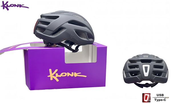Шлем взрослый KLONK, регулировка обхвата, MTB/Gravel, 28 отв., с интегрированным задним фонарем (USB Type-C), M/L (57-61см), Black matte, KLK-24001