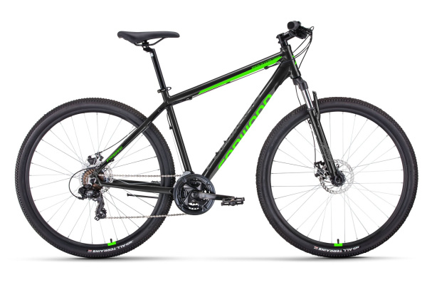 Велосипед FORWARD APACHE 29 2.0 D CLASSIC (29" 21 ск. рост. 17") 2022, черный/ярко-зеленый, RBK22FW29101