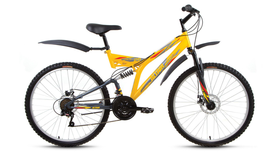 Велосипед ALTAIR MTB FS 26 disc (26" 18 ск. рост 16") 2016-2017 (желтый/серый мат., RBKT7SN6Q004) 
