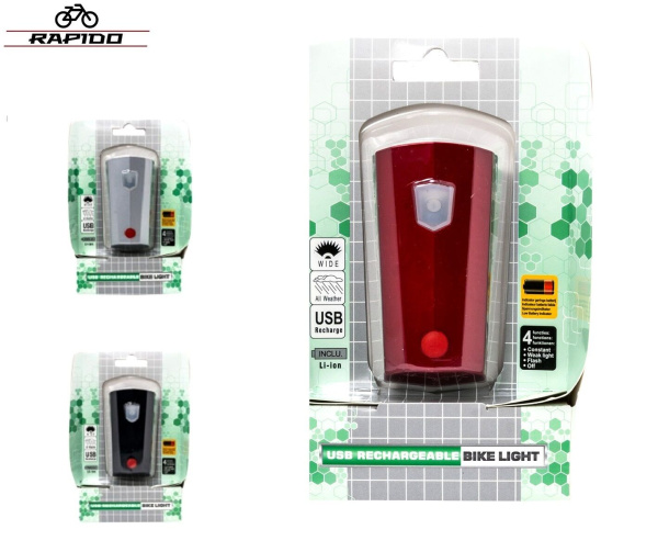 Фара передняя RAPIDO, Super LED, с сигналом 120 дБ., USB кабель, аккумулятор 500 mAh, 4 режима работы, SB-265 (УТ00025857)