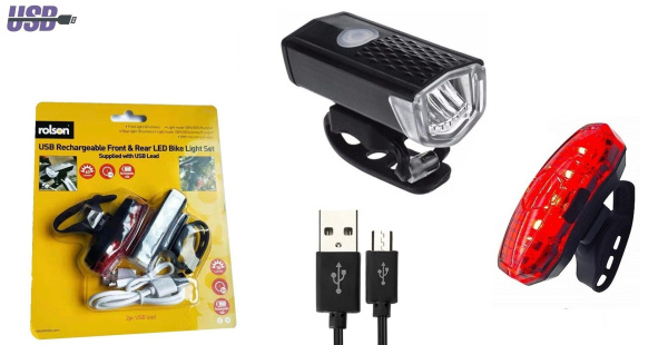 Фонари, комплект (LED передн.+задн.) SJ-10286/SJ-20108, 3/4 LED, USB кабель, с аккумулятором 3.7V, SOLDIER (УТ00021404)