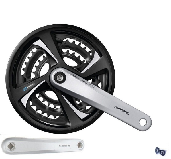 Комплект шатунов (Система), SHIMANO, FC-TX801, TOURNEY, с защитой, SQR, 175 мм, 42х32х22T (черный/серый, AFCTX801E222CS)
