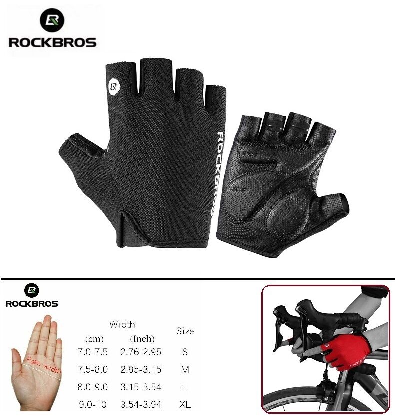 Велоперчатки "ROCKBROS", короткие пальцы, гелевые вставки, биэластичные, силикон, лайкра, размер "XL" (ROCKBRS06-XL)